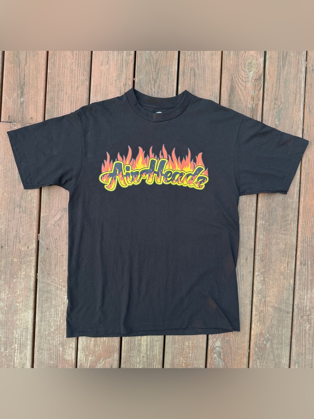 AirHeadz T Shirt Men’s XL Black Flame Globe Graphic Front Back Streetwear